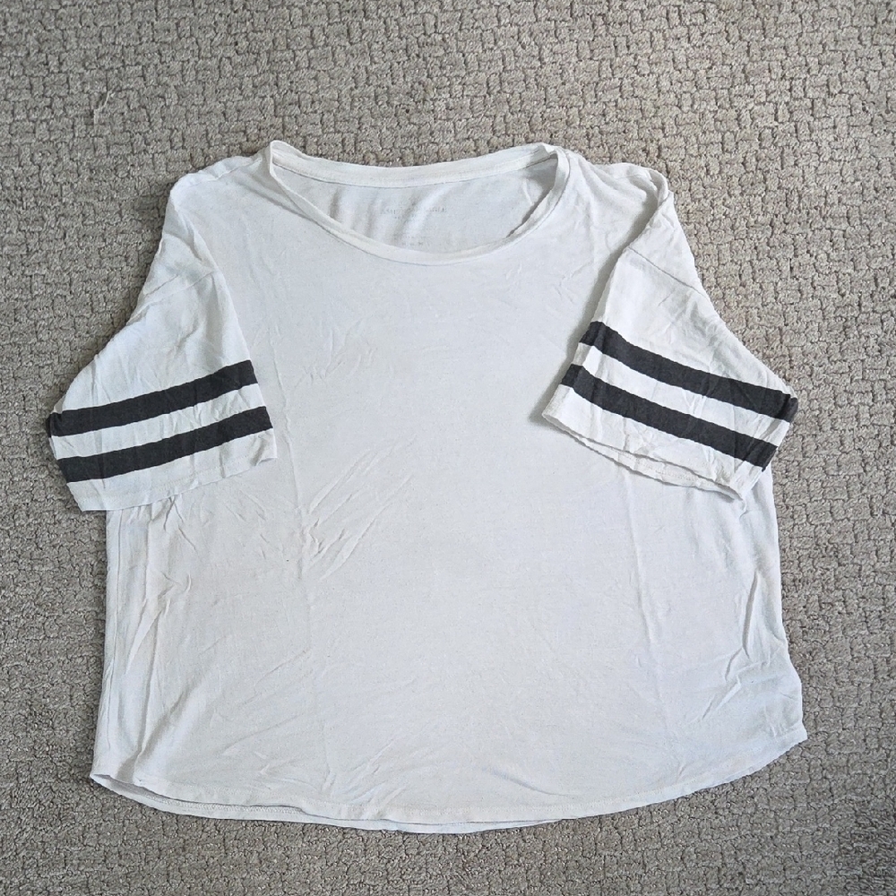 White and Black Striped Sleeve Women's Top